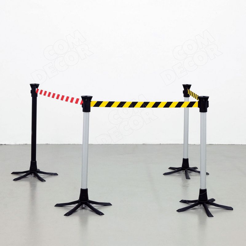 Barrier poles with retractable barrier belt