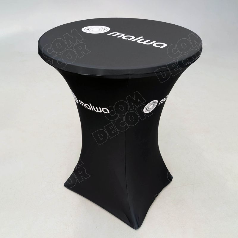Cocktail table with printed logos for an event Cocktail table with printed logos for an event