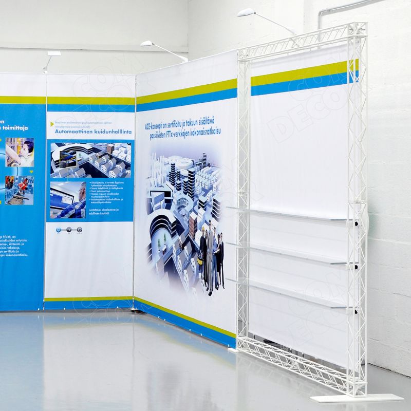 Exposition stand with shelves for trade fairs
